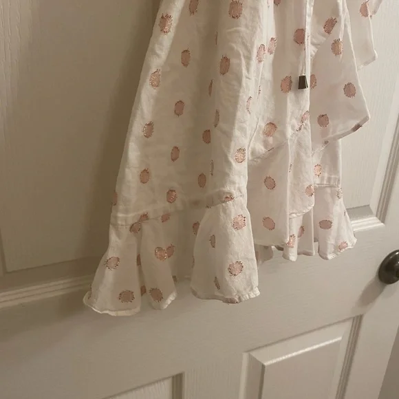 LOVERS + FRIENDS Gigi Polka Dot Print Flounce Wrap Dress in White and Pink - Picture 7 of 13